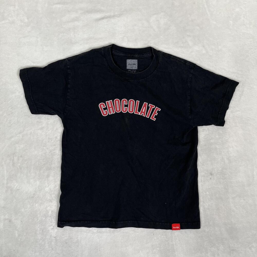 Vintage Chocolate Skateboards T-Shirt Kids Large Black Arch Logo Y2K